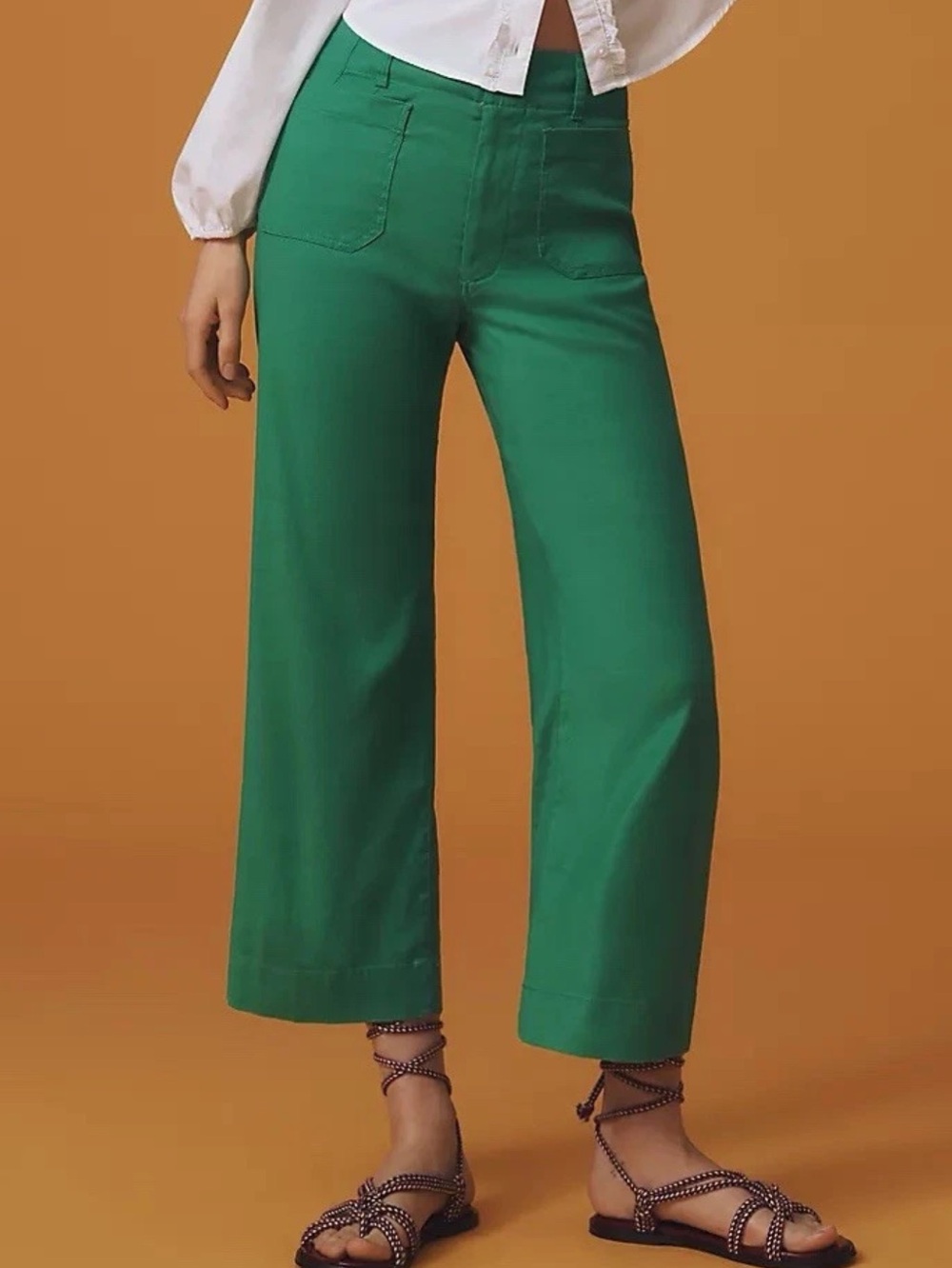 Maeve Antro Colette Linen Blend Pants Wide-Leg High Waist Bright Green size 32